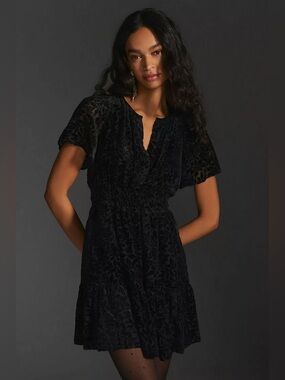 Anthropologie Somerset Velvet Mini Dress in Black
